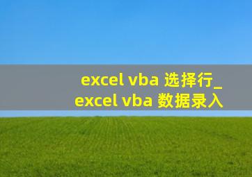 excel vba 选择行_excel vba 数据录入